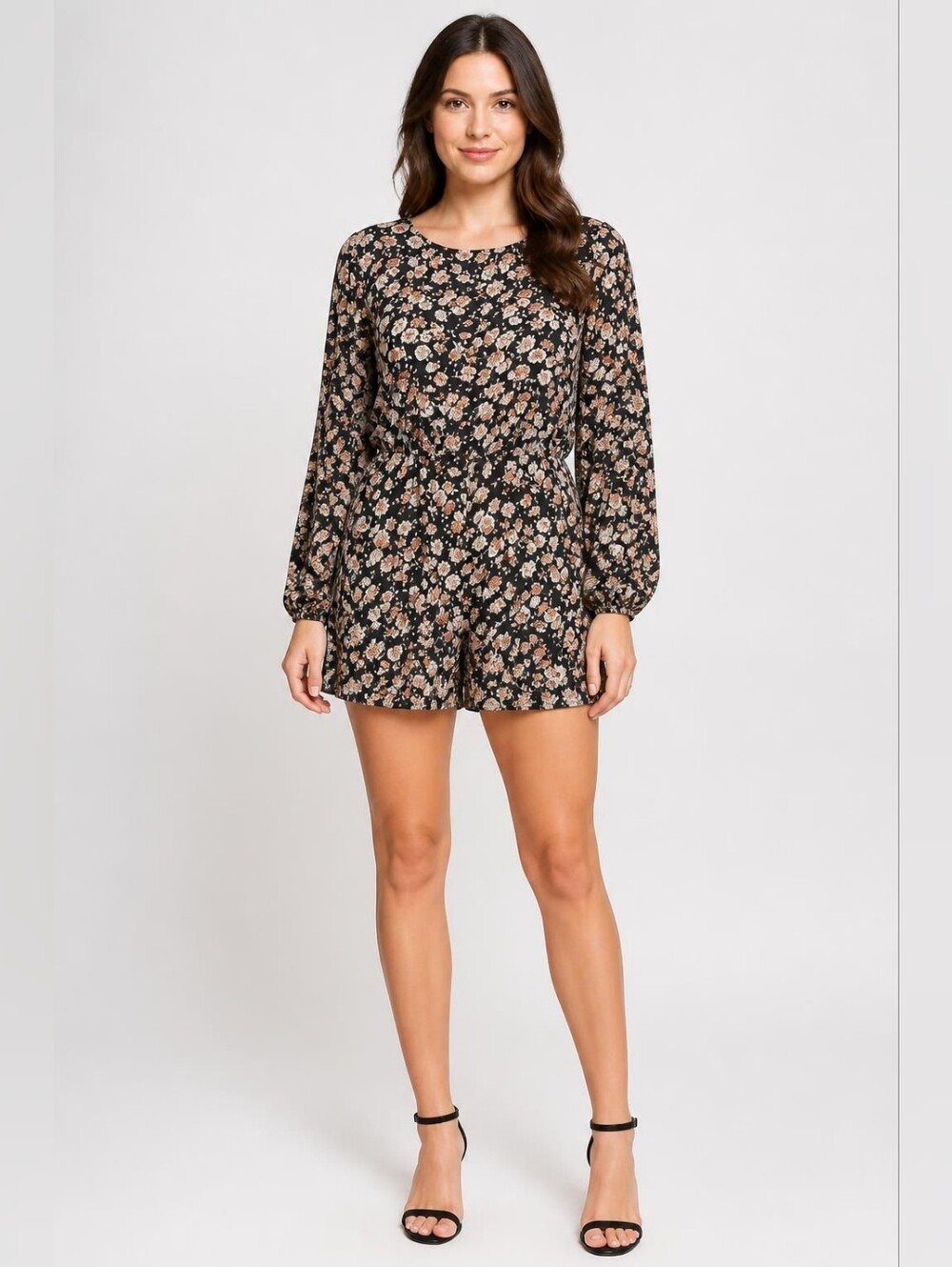 She + Sky Large Black Floral Long-Sleeve Romper